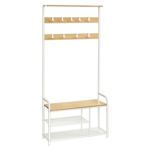 vasagle-mobilier-hol-cu-rafturi-umerase-suport-pentru-pantofi-si-scaun-stejar-si-alb-1