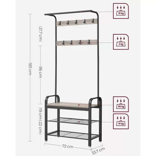 vasagle-mobilier-hol-cu-rafturi-umerase-suport-pentru-pantofi-si-scaun-greige-183x72x33cm
