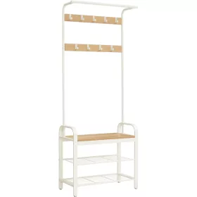 vasagle-mobilier-hol-cu-rafturi-umerase-suport-pentru-pantofi-si-scaun-stejar-183x72x33cm