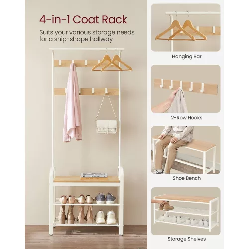 vasagle-mobilier-hol-cu-rafturi-umerase-suport-pentru-pantofi-si-scaun-stejar-183x72x33cm
