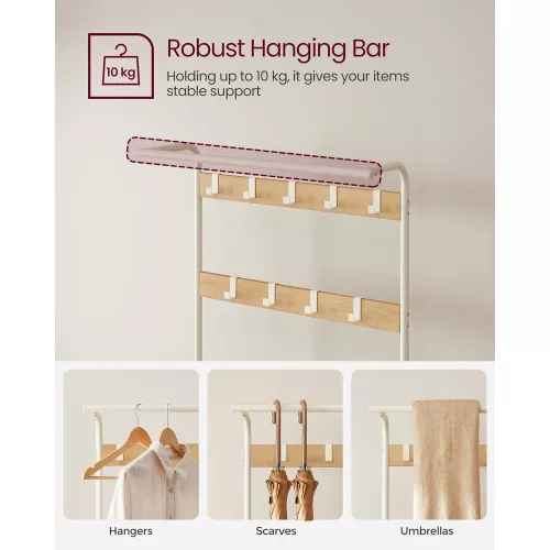 vasagle-mobilier-hol-cu-rafturi-umerase-suport-pentru-pantofi-si-scaun-stejar-183x72x33cm