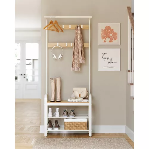 vasagle-mobilier-hol-cu-rafturi-umerase-suport-pentru-pantofi-si-scaun-stejar-183x72x33cm