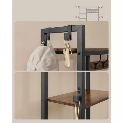 Hol cu ​​suport pentru haine, suport pentru pantofi, umerașe, maro vintage 140x120x190cm