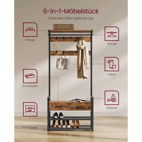 vasagle-mobilier-hol-cu-bancheta-si-depozitare-pantofi-2-sertare-textile-10-umerase-maro