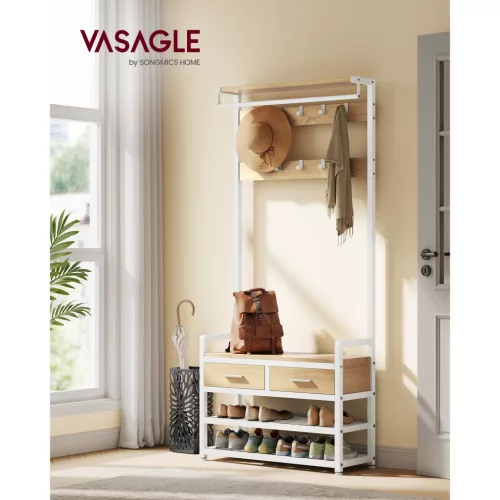 Mobilier hol, suport pentru pantofi, 10 umerașe și 2 sertare, stejar auriu 80,5 x 30 x