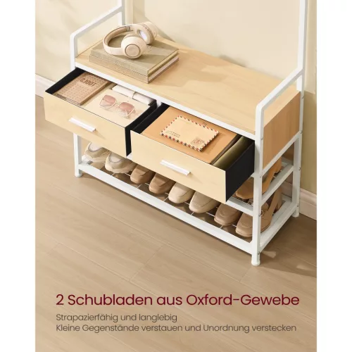 Mobilier hol, suport pentru pantofi, 10 umerașe și 2 sertare, stejar auriu 80,5 x 30 x