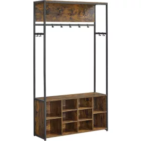   Mobilier hol cu suport pentru pantofi și banchetă, stil industrial, maro rustic și
