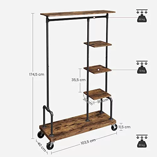 vasagle-suport-pentru-haine-cu-rafturi-negru-103x40x174cm