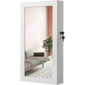   Dulap de bijuterii montat pe perete, cu încuietoare, cu oglindă, alb 37x10x67cm