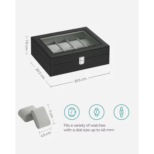 songmics-cutie-de-ceas-din-piele-artificiala-cu-10-compartimente-capac-din-sticla-negru