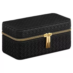   Cutie de depozitare pentru ceasuri, 3 compartimente, pentru călătorii, piele PU, neagră 10x20x9cm