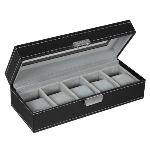 songmics-cutie-de-ceas-din-piele-artificiala-cu-5-compartimente-capac-din-sticla-negru