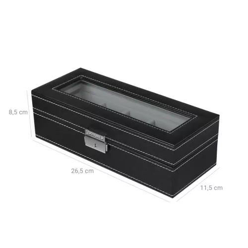 songmics-cutie-de-ceas-din-piele-artificiala-cu-5-compartimente-capac-din-sticla-negru