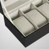 Cutie pentru ceasuri, cu 6 compartimente, cu capac de sticlă, piele ecologică, negru, 30 x 11 x 8 cm