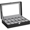 songmics-carcasa-din-piele-ecologica-cu-12-compartimente-capac-din-sticla-negru-30x20x8cm