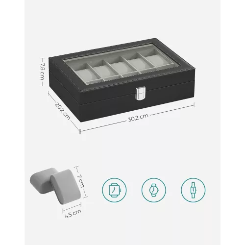 songmics-carcasa-din-piele-ecologica-cu-12-compartimente-capac-din-sticla-negru-30x20x8cm