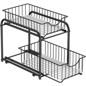   Suport extensibil pentru uscare vase și farfurii, cu două niveluri, negru 36x21x25-31cm