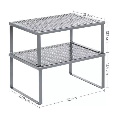 Raft de organizare pentru bucătărie, 2 bucăți, argintiu, 32 x 23 x 15 cm