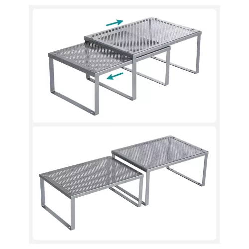 Raft de organizare pentru bucătărie, 2 bucăți, argintiu, 32 x 23 x 15 cm