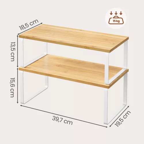 Raft de organizare din bambus pentru bucătărie, 2 bucăți, 19.5 x 39.7 x 15.8 cm