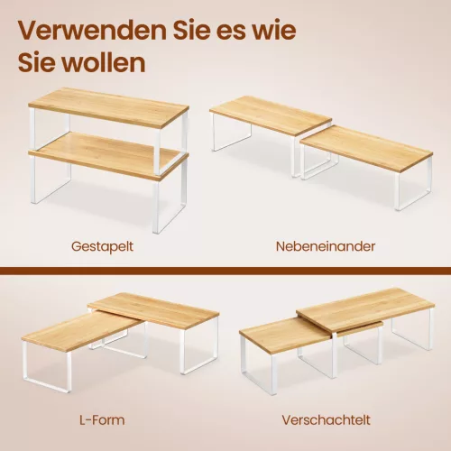 Raft de organizare din bambus pentru bucătărie, 2 bucăți, 19.5 x 39.7 x 15.8 cm