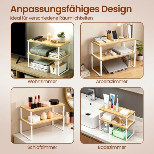 Raft de organizare din bambus pentru bucătărie, 2 bucăți, 19.5 x 39.7 x 15.8 cm