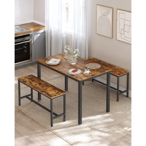 vasagle-masa-cu-doua-banci-maro-rustic-110x70x75cm