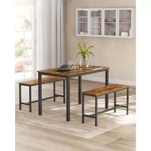 vasagle-masa-cu-doua-banci-maro-rustic-110x70x75cm