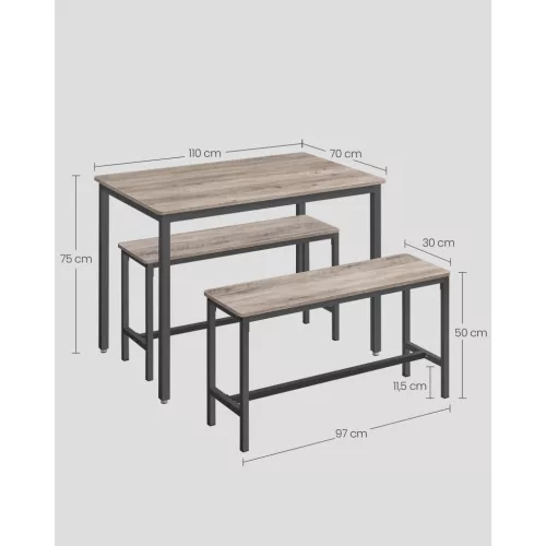 vasagle-masa-cu-doua-banci-greige-si-negru-110x70x75cm