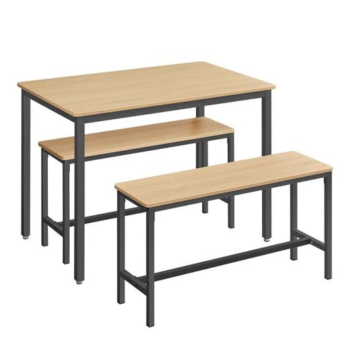 vasagle-masa-cu-doua-banci-stejar-si-negru-110x70x75cm