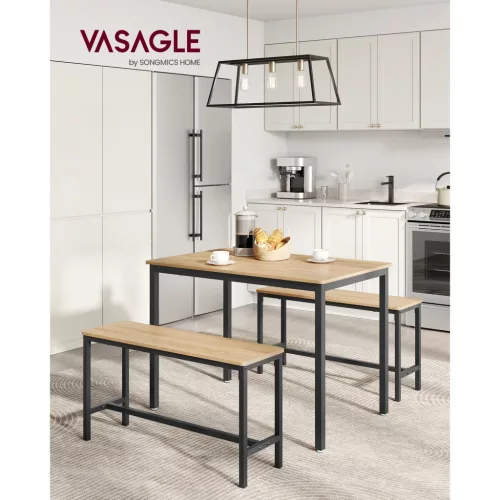 vasagle-masa-cu-doua-banci-stejar-si-negru-110x70x75cm