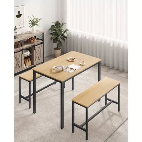 vasagle-masa-cu-doua-banci-stejar-si-negru-110x70x75cm