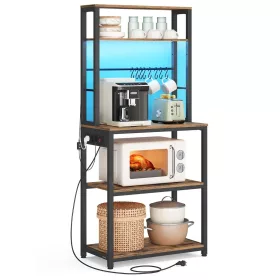   Raft de bucătărie, cu iluminare LED, cu priză multiplă, cu 8 cârlige, 60 x 40 x 168 cm