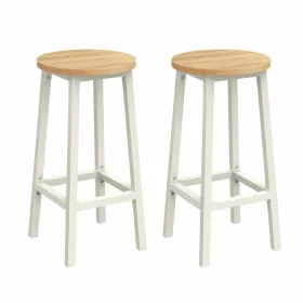   Scaune de bar 2 buc, cadru din metal, suport pentru picioare, stejar alb, 32 x 32 x 64 cm