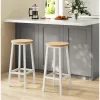 Scaune de bar 2 buc, cadru din metal, suport pentru picioare, stejar alb, 32 x 32 x 64 cm