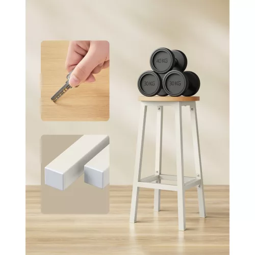 Scaune de bar 2 buc, cadru din metal, suport pentru picioare, stejar alb, 32 x 32 x 64 cm