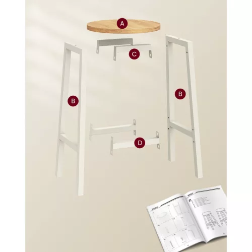 Scaune de bar 2 buc, cadru din metal, suport pentru picioare, stejar alb, 32 x 32 x 64 cm