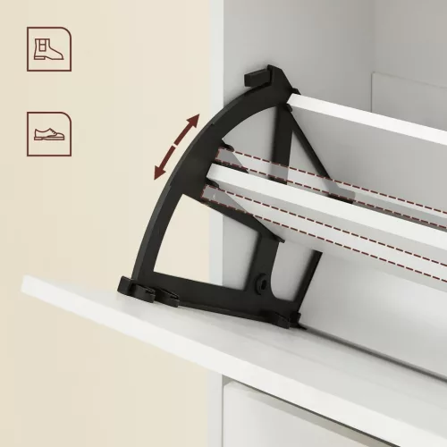 Raft depozitare pantofi cu 2 compartimente rabatabile pentru 8-12 perechi, alb 102x60x24cm