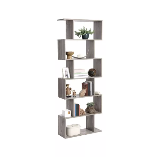vasagle-raft-carti-raft-depozitare-6-niveluri-maro-cenusiu-70x24x190cm