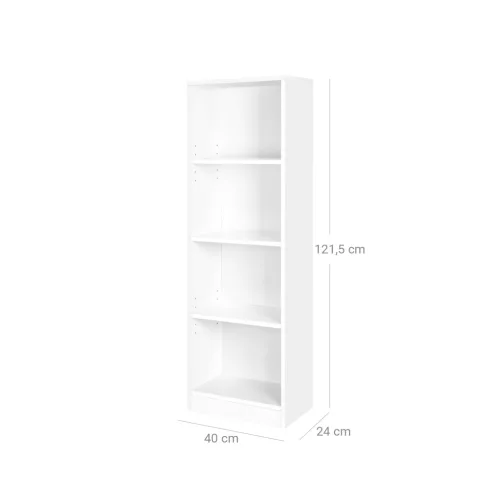 Bibliotecă, cu rafturi reglabile, pentru copii, albă 40x24x122cm
