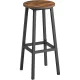 Scaune de bar 2 buc, cadru metalic cu suport pentru picioare, maro-negru rustic,