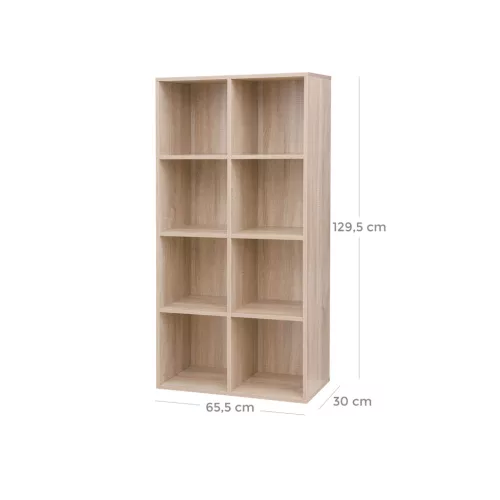 vasagle-raft-de-carti-raft-de-depozitare-8-compartimente-stejar-65x30x129cm