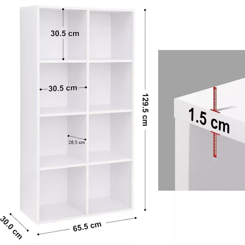 vasagle-biblioteca-raft-depozitare-8-compartimente-alb-65x30x129cm