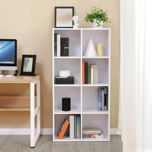 vasagle-biblioteca-raft-depozitare-8-compartimente-alb-65x30x129cm