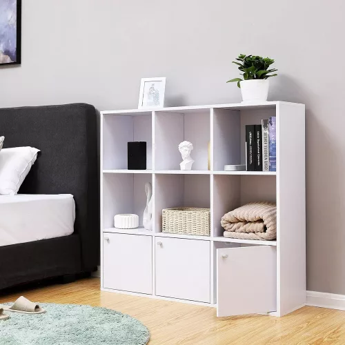 vasagle-raft-de-carti-raft-de-depozitare-cu-3-usi-alb-97x97x29cm