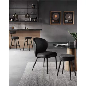   Scaun de bar, 2 scaune rotative pentru bucătărie, piele ecologică cusută, negru, 76 cm