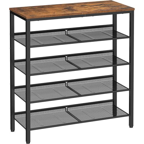 vasagle-raft-depozitare-pantofi-cu4-rafturi-din-plasa-metalica-maro-rustic-937530cm