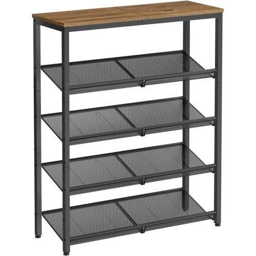 vasagle-raft-pentru-pantofi-5-niveluri-cu-rafturi-reglabile-din-plasa-maro-miere-si-negru