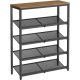 vasagle-raft-pentru-pantofi-5-niveluri-cu-rafturi-reglabile-din-plasa-maro-miere-si-negru