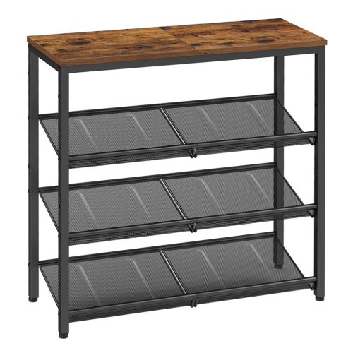 vasagle-raft-pentru-pantofi-4-niveluri-cu-rafturi-reglabile-din-plasa-maro-rustic